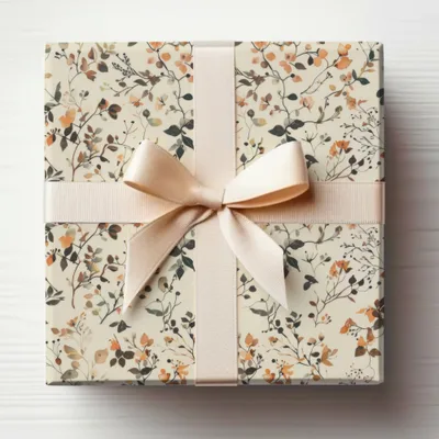 Elegant Floral Gift Box with Beige Ribbon