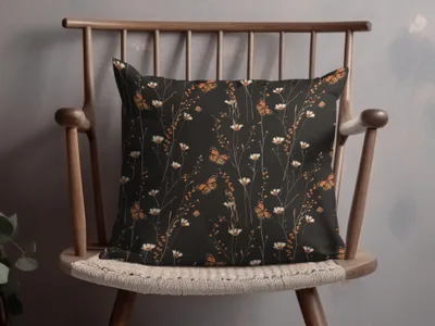 Dark Wildflowers and Butterflies Summer Pattern Dark Background Digital - Moore and Mountain