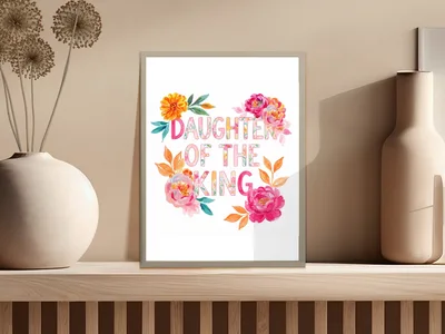 Daughter of the King PNG Floral Sublimation Design, Christian Digital Download, Faith Watercolor Flowers Clipart for T-Shirts & Mugs
