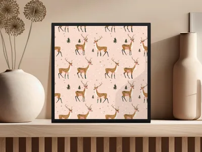 Deer Digital Paper, Seamless Pattern, Christmas Design, Pink Background, Winter Animals, Holiday Digital Download, Deer Illustration - Moore and Mountain