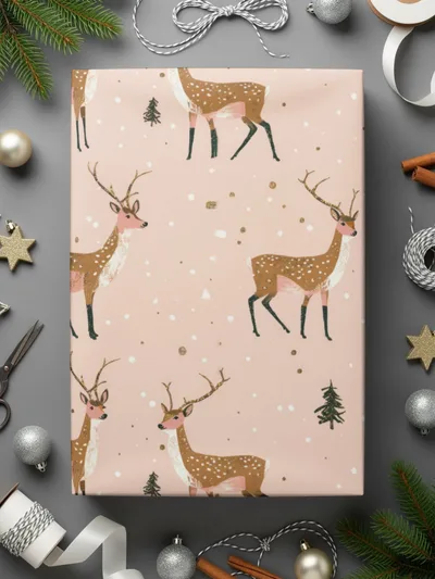Deer Digital Paper, Seamless Pattern, Christmas Design, Pink Background, Winter Animals, Holiday Digital Download, Deer Illustration - Moore and Mountain