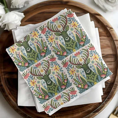 Deer Floral Seamless Pattern Digital Paper, Folk Art Reindeer JPEG, Boho Woodland Print, Scandinavian Design, Fabric, Scrapbooking - Moore and Mountain