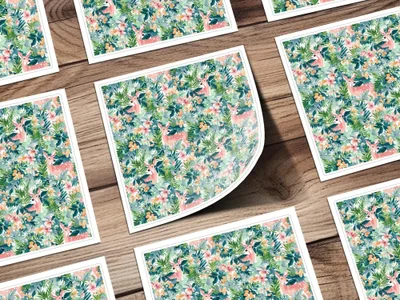 Deer Floral Seamless Pattern Digital, Tropical Leaves Print, Pink Deer, Watercolor Flowers, Printable Fabric Design, Digital Download - Moore and Mountain