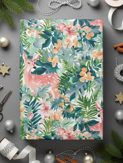 Deer Floral Seamless Pattern Digital, Tropical Leaves Print, Pink Deer, Watercolor Flowers, Printable Fabric Design, Digital Download - Moore and Mountain