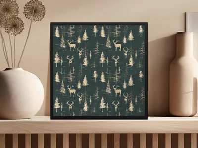 Deer In Forest Trees Pattern Seamless Background Digital - Moore and Mountain