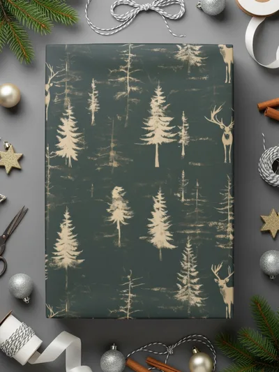 Deer In Forest Trees Pattern Seamless Background Digital - Moore and Mountain