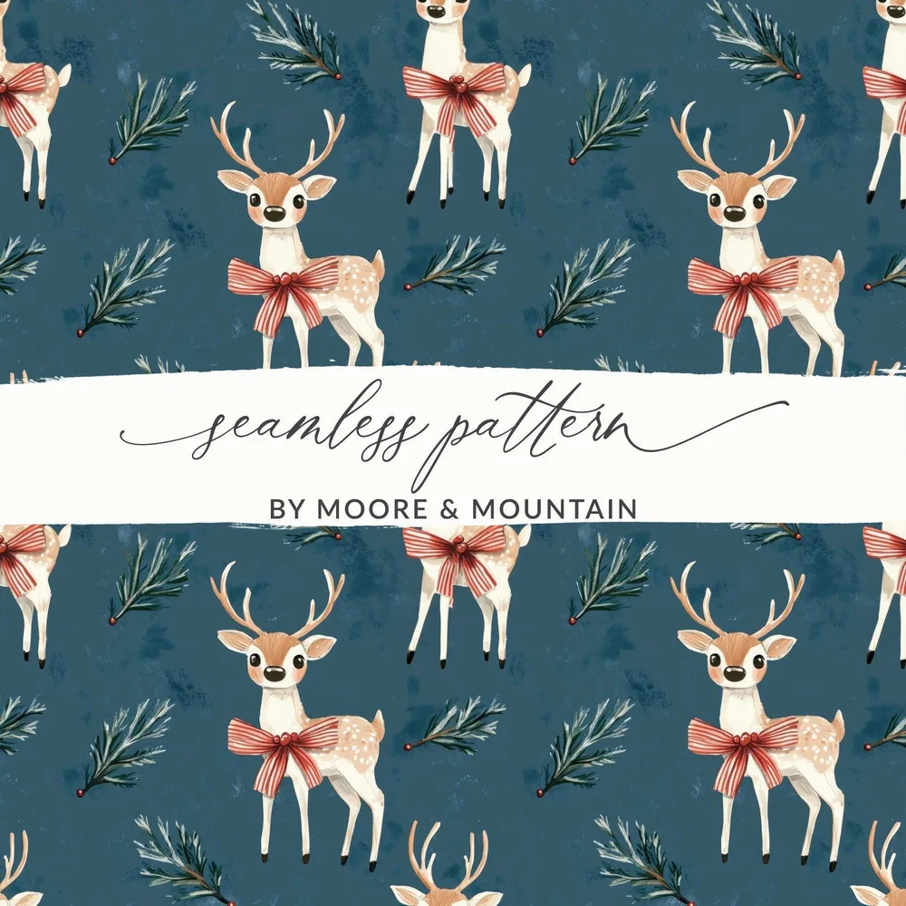 Deer Seamless Pattern, Christmas Digital Paper, Winter Holiday Design, Festive Background, Scrapbook Paper, Cute Reindeer Pattern, 12x12 - Moore and Mountain
