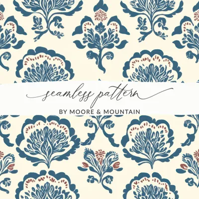 Delicate Indigo Flower Seamless Pattern Background Print