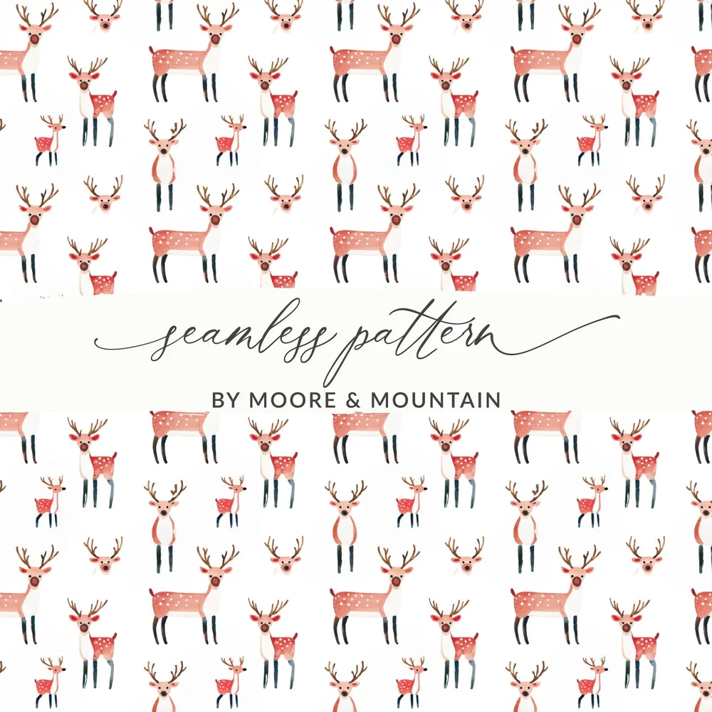 Delightful Reindeer Seamless Pattern Illustration Design Digital, Winter Pattern Seamless Deer - Moore and Mountain