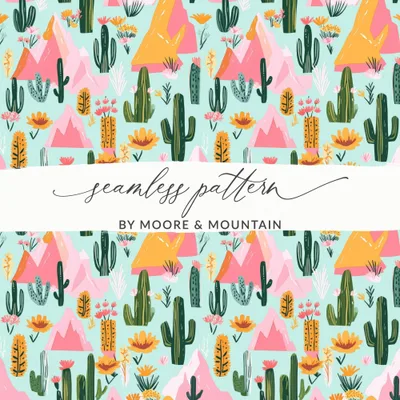Desert Mountains And Cactus Seamless Pattern For Your Project, Seamless Cactus Texture