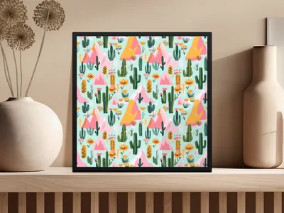 Desert Mountains And Cactus Seamless Pattern For Your Project, Seamless Cactus Texture - Moore and Mountain