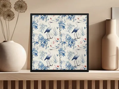 Digital Bird Pattern, Blue Floral Image, Seamless File, Tileable Background, Repeating Pattern, Scrapbook Paper, Digital Download - Moore and Mountain