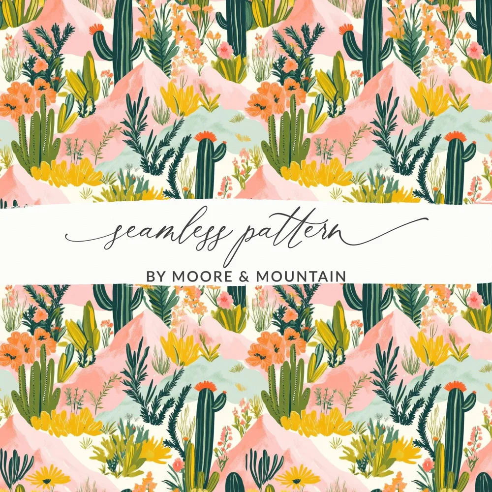 Digital Cactus Pattern, Seamless Desert Design, Floral Landscape, Print on Demand, Digital Paper, Commercial Use, Scrapbook Paper - Moore and Mountain