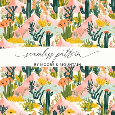 Digital Cactus Pattern, Seamless Desert Design, Floral Landscape, Print on Demand, Digital Paper, Commercial Use, Scrapbook Paper