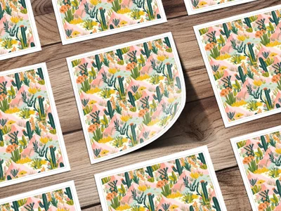 Digital Cactus Pattern, Seamless Desert Design, Floral Landscape, Print on Demand, Digital Paper, Commercial Use, Scrapbook Paper - Moore and Mountain