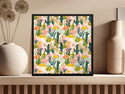 Digital Cactus Pattern, Seamless Desert Design, Floral Landscape, Print on Demand, Digital Paper, Commercial Use, Scrapbook Paper - Moore and Mountain