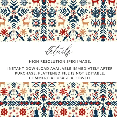 Digital Christmas Pattern, Reindeer Seamless Pattern, Festive Design Download, Holiday Print Digital Paper, Scrapbook Paper, Xmas Background - Moore and Mountain