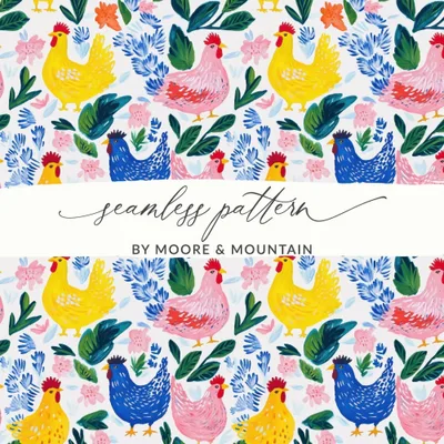 Digital Colorful Chicken Pattern, Farm Animal Design, Seamless Digital Paper, Printable Design, Digital Download for Crafts, Scrapbooking