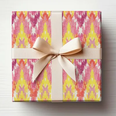 Vibrant Abstract Print Gift Wrapping with Bow Ribbon