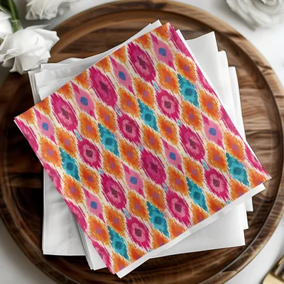Vibrant Multicolored Ikat Pattern Decorative Napkin