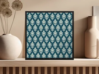 Elegant Blue and White Pattern Print Art Decor