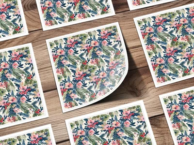 Digital Floral Christmas Seamless Pattern, Watercolor Flowers Pine Branches, Repeating Fabric Design, Scrapbooking Paper, Commercial Use - Moore and Mountain