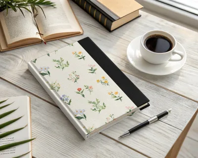 Notebook with cover featuring Digital Floral Clipart, Watercolor Flower Illustration, Seamless Pattern Tile, Scrapbook Paper, Digital Paper, Flower Design, Digital
