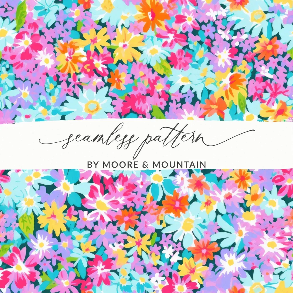 Ditsy Digital Floral Pattern, Seamless Flower Design, Colorful Background, Repeating Fabric Print, Scrapbooking Paper, Digital Download - Moore and Mountain