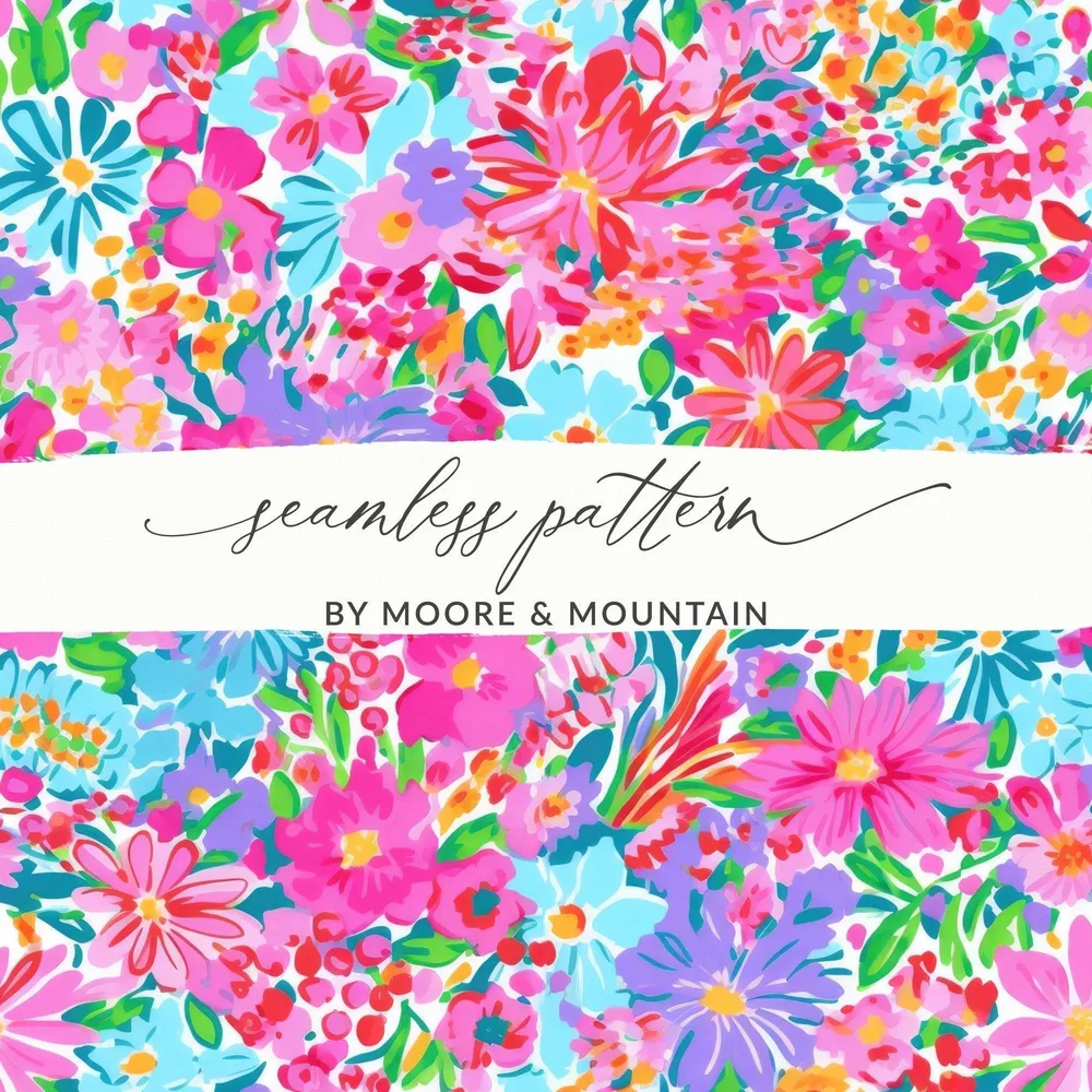 Ditsy Digital Floral Pattern, Seamless Flower Design, Colorful Blooms, Vibrant Print, Fabric Design, Digital Paper, Digital Scrapbooking - Moore and Mountain