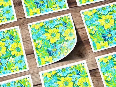 Digital Floral Pattern, Seamless Flower Design, Turquoise Yellow Green, 12x12 JPEG, Digital Paper, Spring Summer Fabric, Scrapbooking - Moore and Mountain