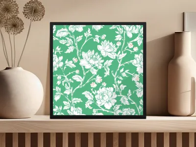 Digital Floral Pattern, Seamless Peony Design, Green and White Wallpaper, Printable Fabric Pattern, Scrapbooking Paper, 2 JPEG Scales - Moore and Mountain