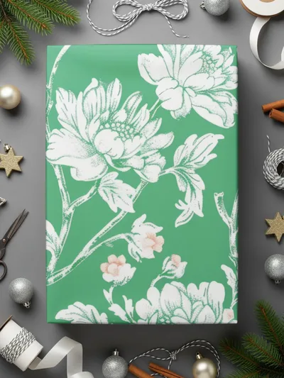 Digital Floral Pattern, Seamless Peony Design, Green and White Wallpaper, Printable Fabric Pattern, Scrapbooking Paper, 2 JPEG Scales - Moore and Mountain
