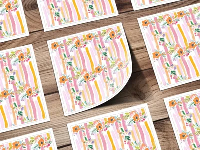 Digital Floral Seamless Pattern, Flower Striped Background, Fabric Design, Digital Paper Pack, Commercial Use, Pastel Color Artwork - Moore and Mountain