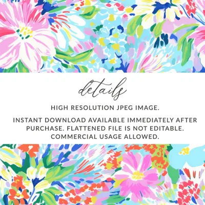 Digital Preppy Floral Ditsy Floral, Pastel Flower Design, Vibrant Print, Repeating Flower Background, Digital Paper for Fabric, Pink Flower Art - Moore and Mountain