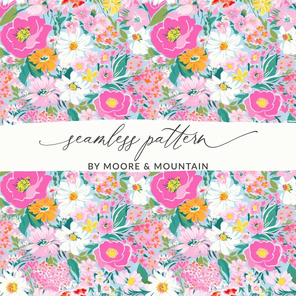 Digital Floral Seamless Pattern, Pink Flowers Design, Flower Print, Digital Paper Pack, Seamless Design for Fabric, Digital Download - Moore and Mountain