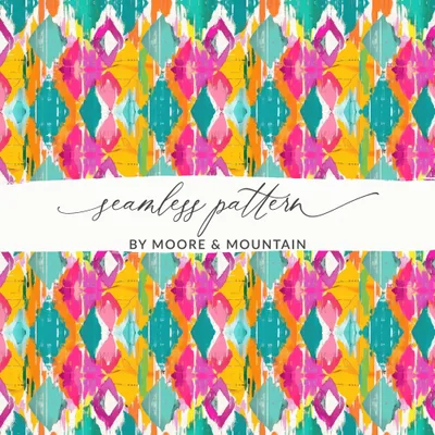 Digital Ikat Seamless Pattern, Colorful Aztec Print, Commercial Use POD, Modern Tribal Wallpaper, Bohemian Fabric Repeat