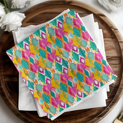 Vibrant Abstract Floral and Geometric Design Napkin