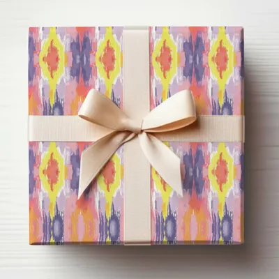 Vibrant Abstract Patterned Gift Wrap With Bow Package