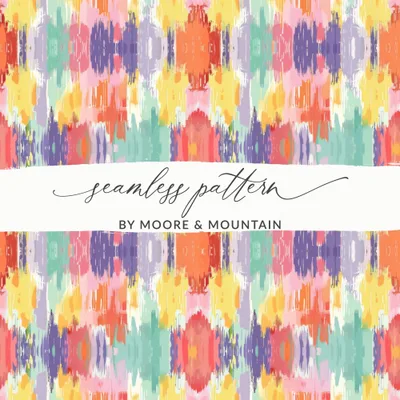 Digital Ikat Seamless Pattern, Modern Tribal Print, Commercial Use POD, Boho Fabric Design, Saturated Summer, Vibrant Ethnic Repeat