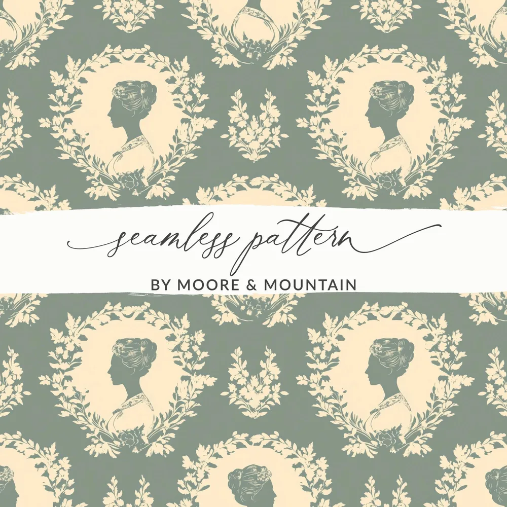 Digital Lady Cameo Floral Pattern, Seamless Floral Repeat Pattern, JPEG Files, Botanical Design, Feminine Pattern, Digital Paper Download - Moore and Mountain