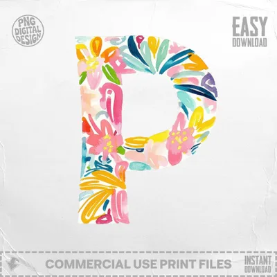 Floral letter P with "PNG DIGITAL DESIGN" and "EASY DOWNLOAD" text.
