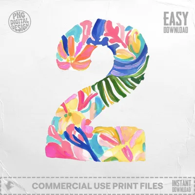 Number two illustrated with colorful floral watercolor strokes.