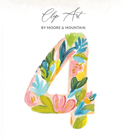 Digital Number 4 Preppy Painterly SVG, Hand Painted PNG Clipart, Gouache Style Illustration, Watercolor Preppy Graphic, Painterly Pastel