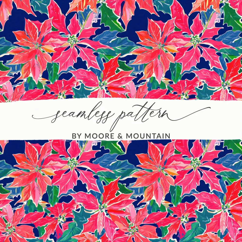 Digital Poinsettia Pattern, Christmas Floral Image, Seamless Design, Festive Wallpaper, Holiday Print, Digital Paper, Poinsettia Digital - Moore and Mountain