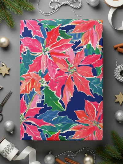 Digital Poinsettia Pattern, Christmas Floral Image, Seamless Design, Festive Wallpaper, Holiday Print, Digital Paper, Poinsettia Digital - Moore and Mountain