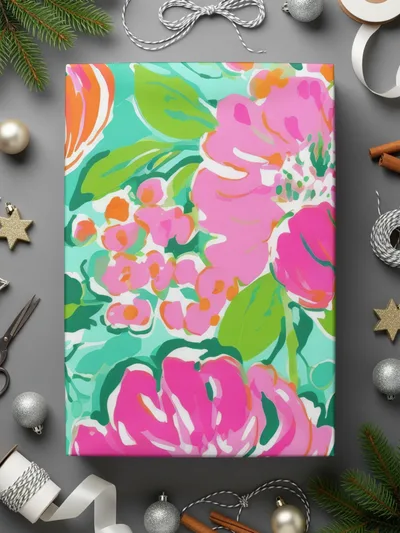 Digital Pumpkin Flower Seamless Pattern, Fall Floral Print, Bold Pink Orange Autumn Design, Fabric Pattern, 12x12 JPEG Files - Moore and Mountain