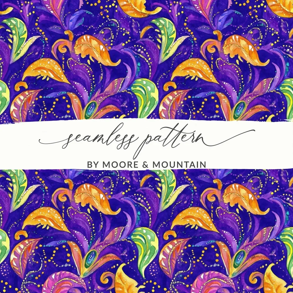 Mardi Gras Seamless Purple Background Pattern, Digital Mardi Gras Background Saemless