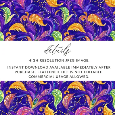 Mardi Gras Seamless Purple Background Pattern, Digital Mardi Gras Background Saemless