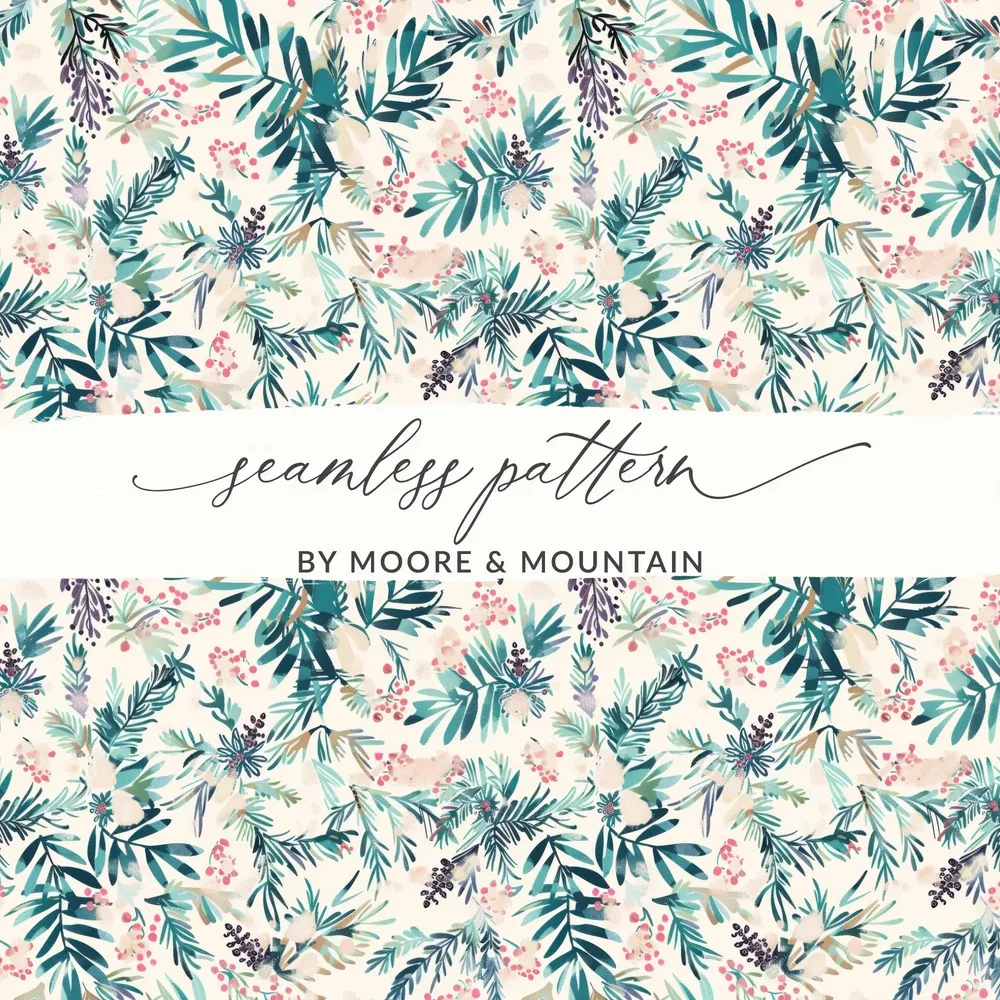 Digital Seamless Pattern, Foliage Design, Floral Digital Paper, Watercolor Pattern, Berries Pattern, Fabric Design, Scrapbooking Paper - Moore and Mountain