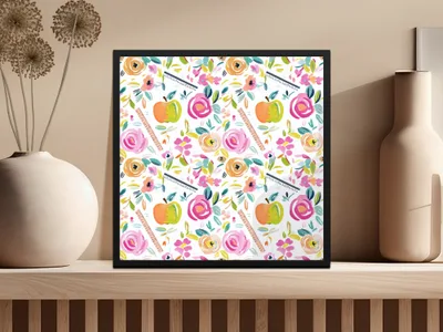 Colorful Floral and Ruler Pattern Art Print